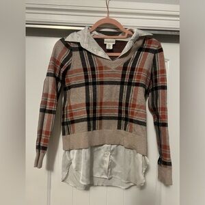 Nordstrom plaid sweater with silk underlay. Love it but is a bit too small on me